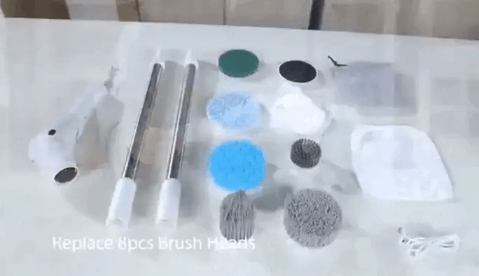 8-in-1 Electric Cleaning Brush with multiple interchangeable heads for deep cleaning bathrooms and kitchens