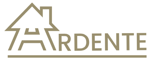 Logo of Ardente with a stylized house and brand name on a white background