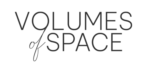 Logo for 'Volumes of Space' with a minimalist design on a white background