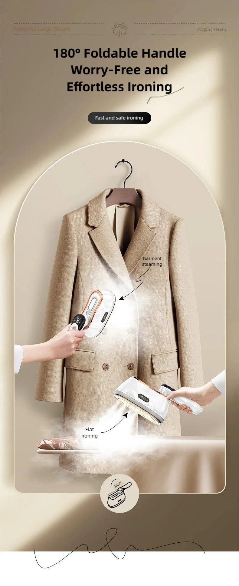 Handheld steam hanging iron