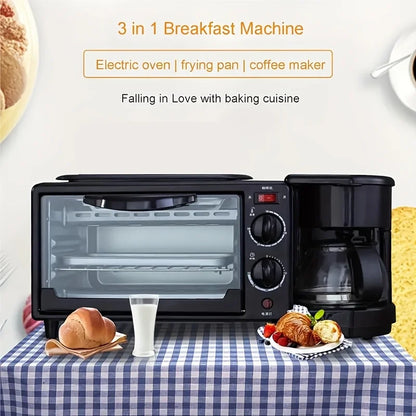 3-in-1 breakfast station with a coffee maker, automatic timer breakfast maker, non-stick bread oven with a frying pan