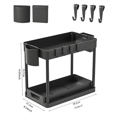 2-Pack Modular Under Sink Shelves - Adjustable Steel Organizer ✔Epoxy-Coated & Rustproof (Cabinet Closet Storage)