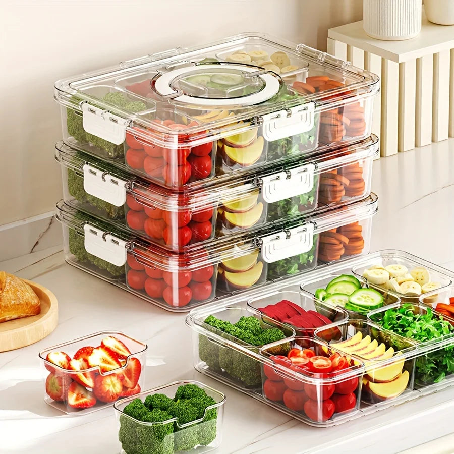 Divided Serving Tray with Lid , Food Storage Container, Snack Box, 8 Compartment Snack Containers, Fruit Storage Containers