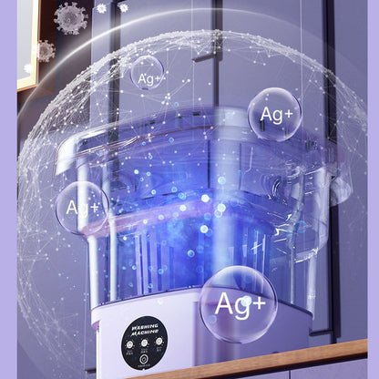 Disinfectant spray machine with 'Ag+' ions displayed on a light purple background